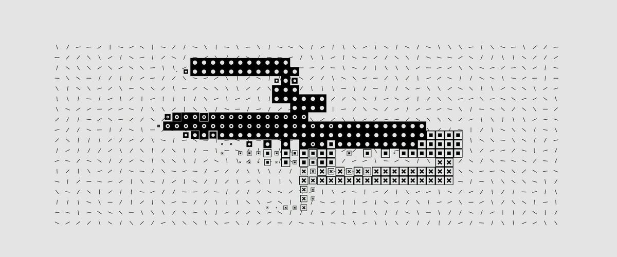 Wide panoramic abstract image showing flowing connection between dots
